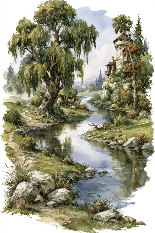 Medieval Storybook Watercolor Landscapes