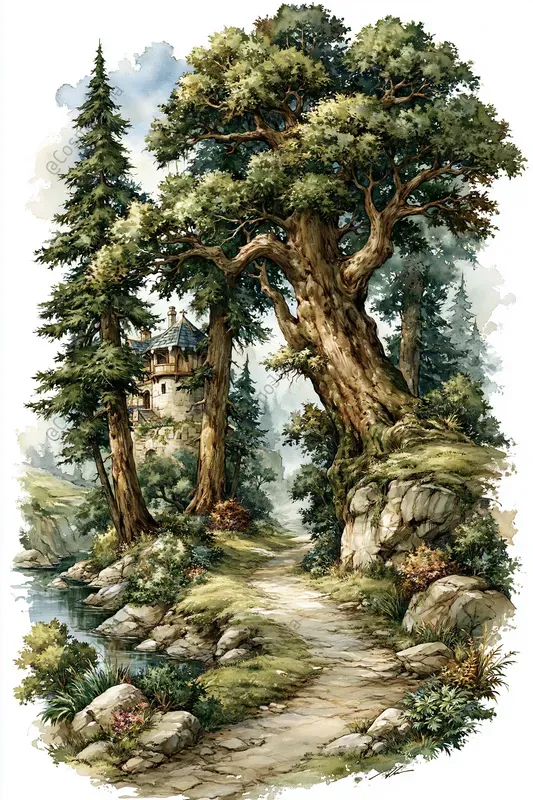 Medieval Storybook Watercolor Landscapes