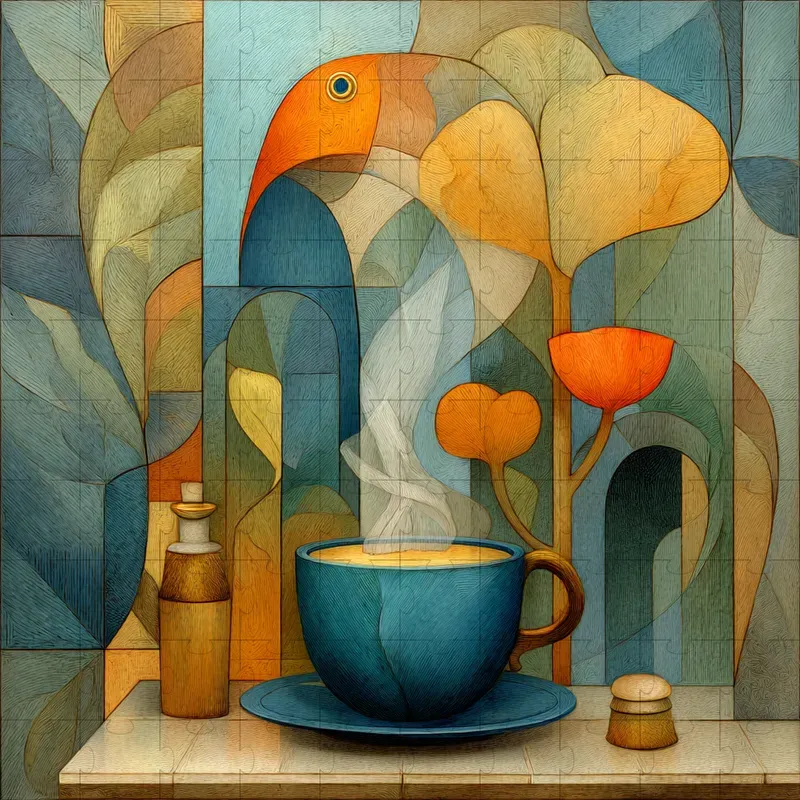 Oil Cubist Geometric Serene Elegance