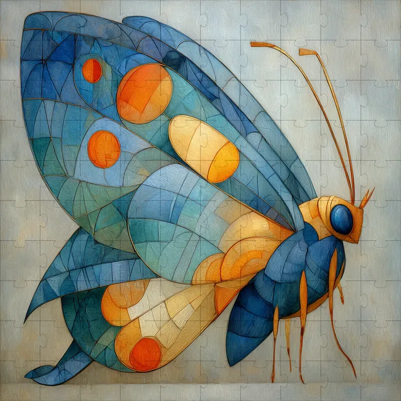 Oil Cubist Geometric Serene Elegance