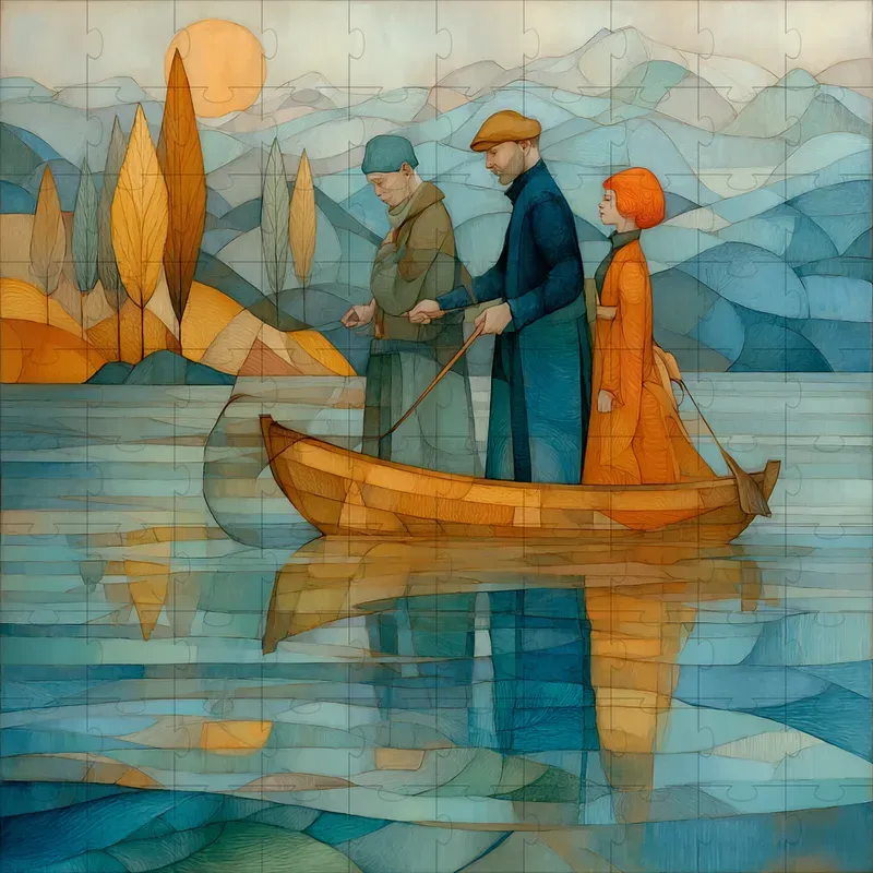 Oil Cubist Geometric Serene Elegance