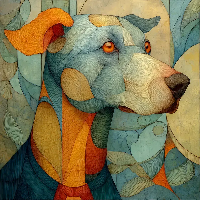 Oil Cubist Geometric Serene Elegance