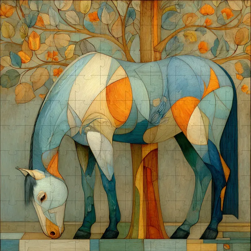 Oil Cubist Geometric Serene Elegance