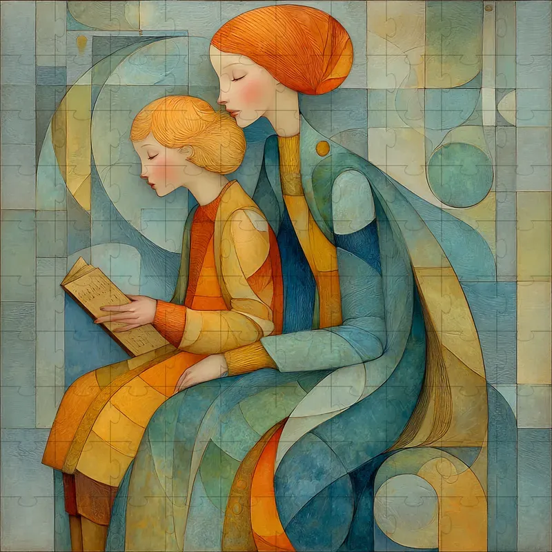 Oil Cubist Geometric Serene Elegance