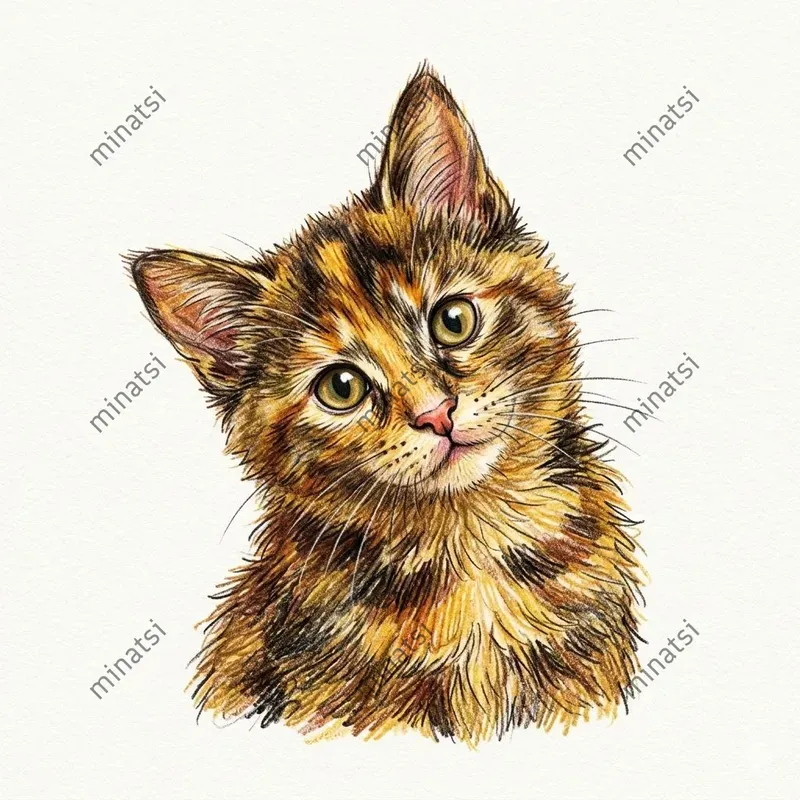 Colored Pencil Kitten Illustrations