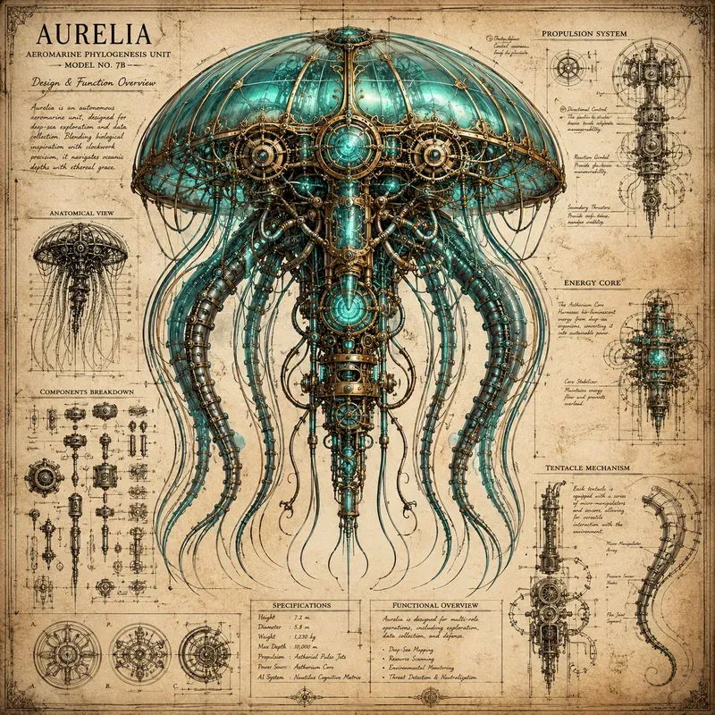 Steampunk Mechanical Blueprint Art