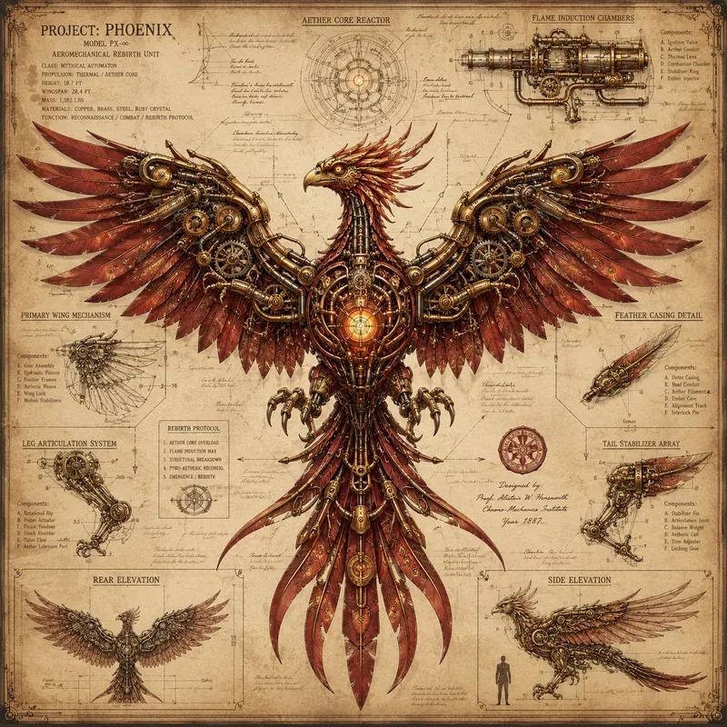 Steampunk Mechanical Blueprint Art