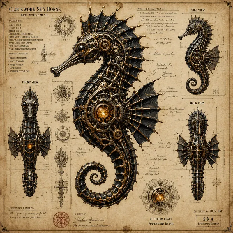 Steampunk Mechanical Blueprint Art