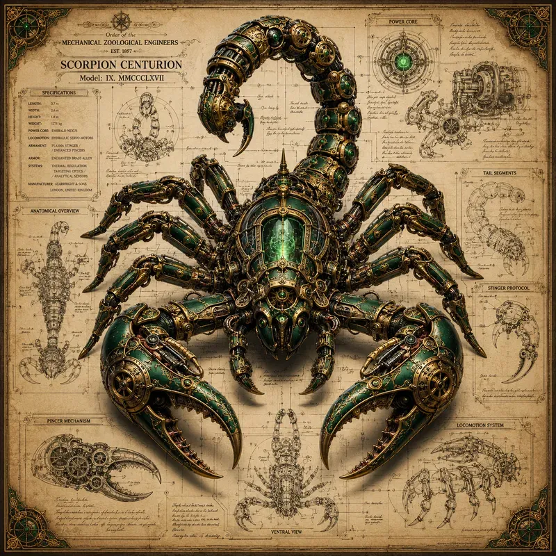 Steampunk Mechanical Blueprint Art