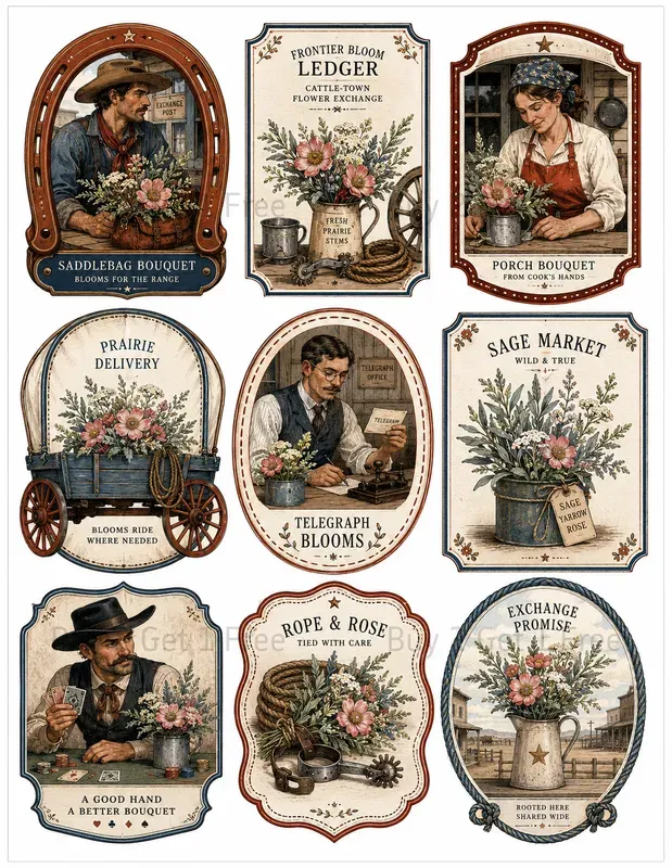 Framed Floral Ephemera Cards