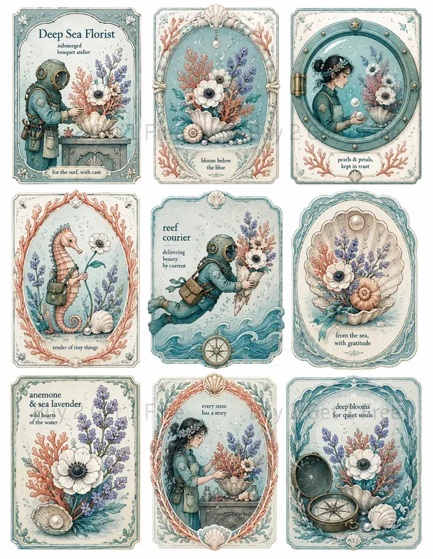 Framed Floral Ephemera Cards