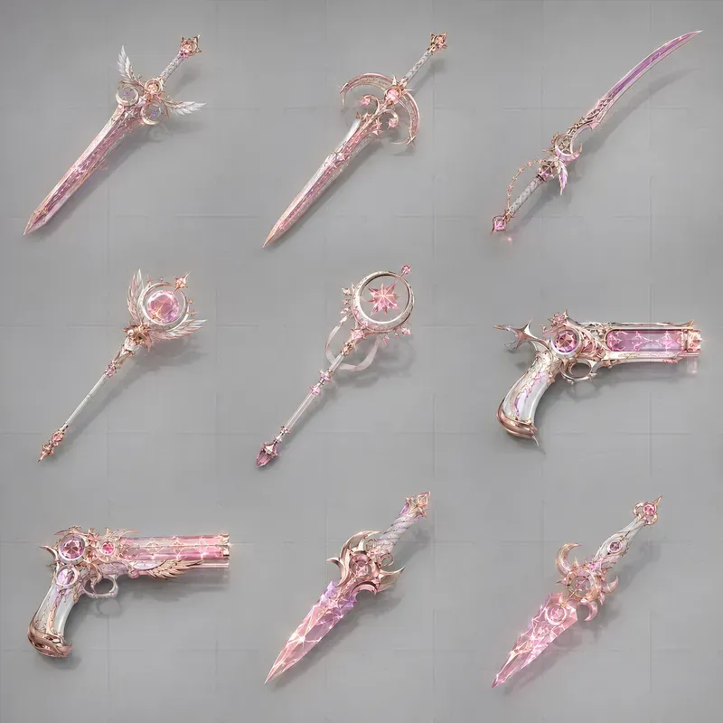 Realistic 3D Game Weapon Grid Set Sheets