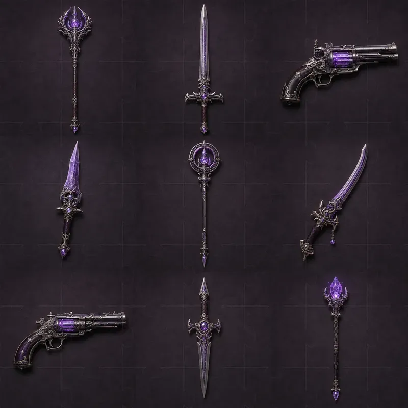 Realistic 3D Game Weapon Grid Set Sheets