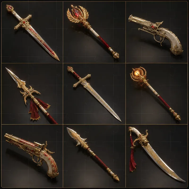 Realistic 3D Game Weapon Grid Set Sheets