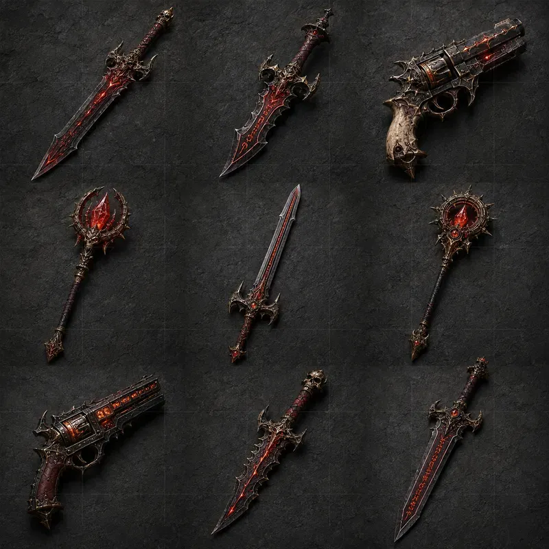 Realistic 3D Game Weapon Grid Set Sheets