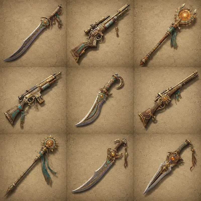 Realistic 3D Game Weapon Grid Set Sheets