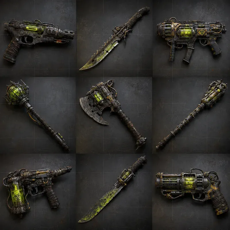 Realistic 3D Game Weapon Grid Set Sheets