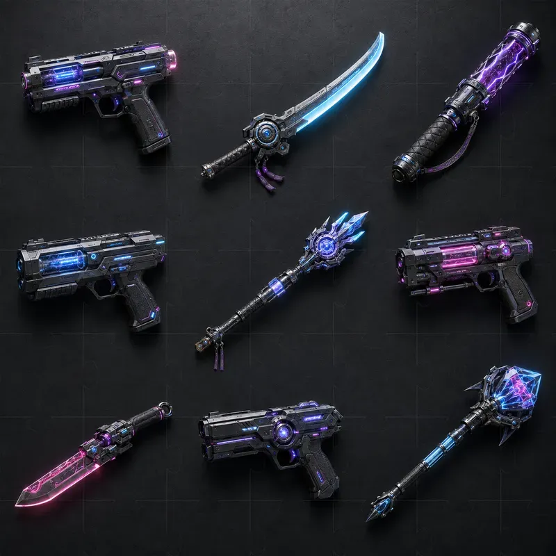 Realistic 3D Game Weapon Grid Set Sheets