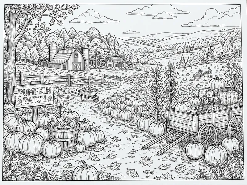 Cozy Autumn Pumpkin Patch Coloring Pages