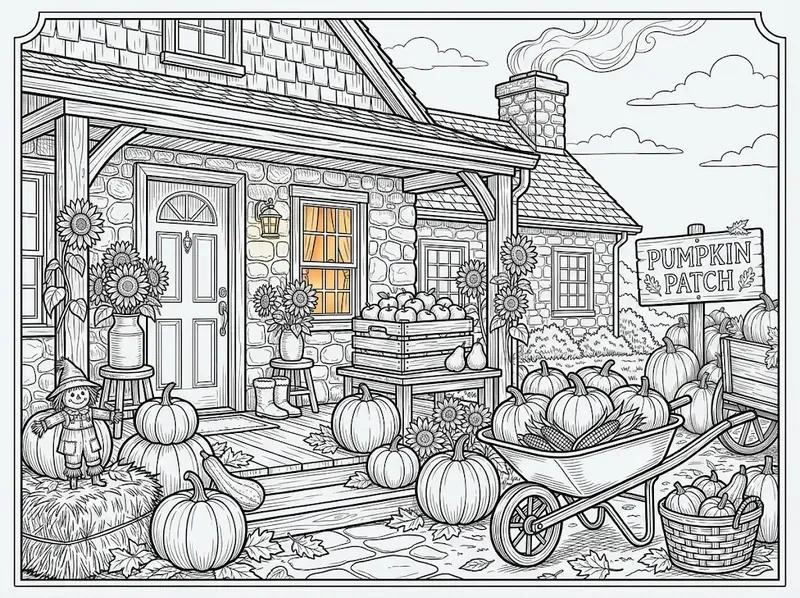 Cozy Autumn Pumpkin Patch Coloring Pages