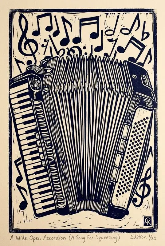 Hand Carved Linocut Relief Print Art