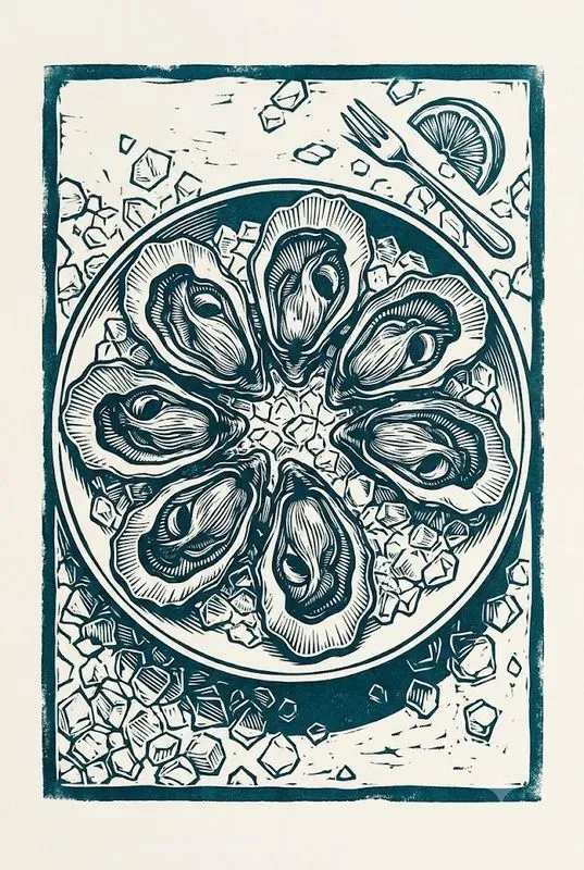 Hand Carved Linocut Relief Print Art
