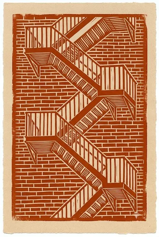 Hand Carved Linocut Relief Print Art