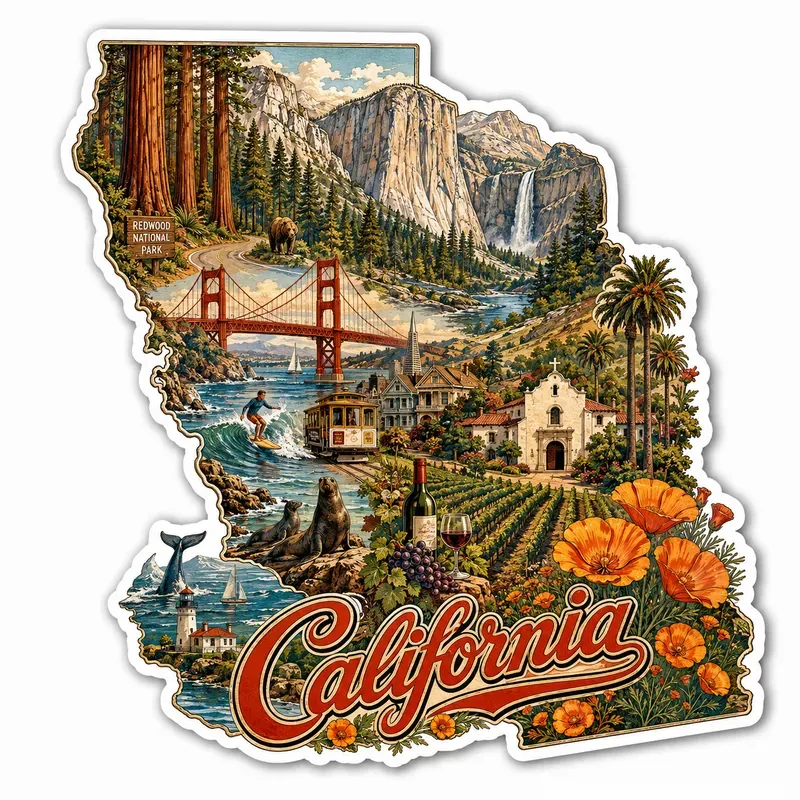 Vintage State Map Souvenir Stickers