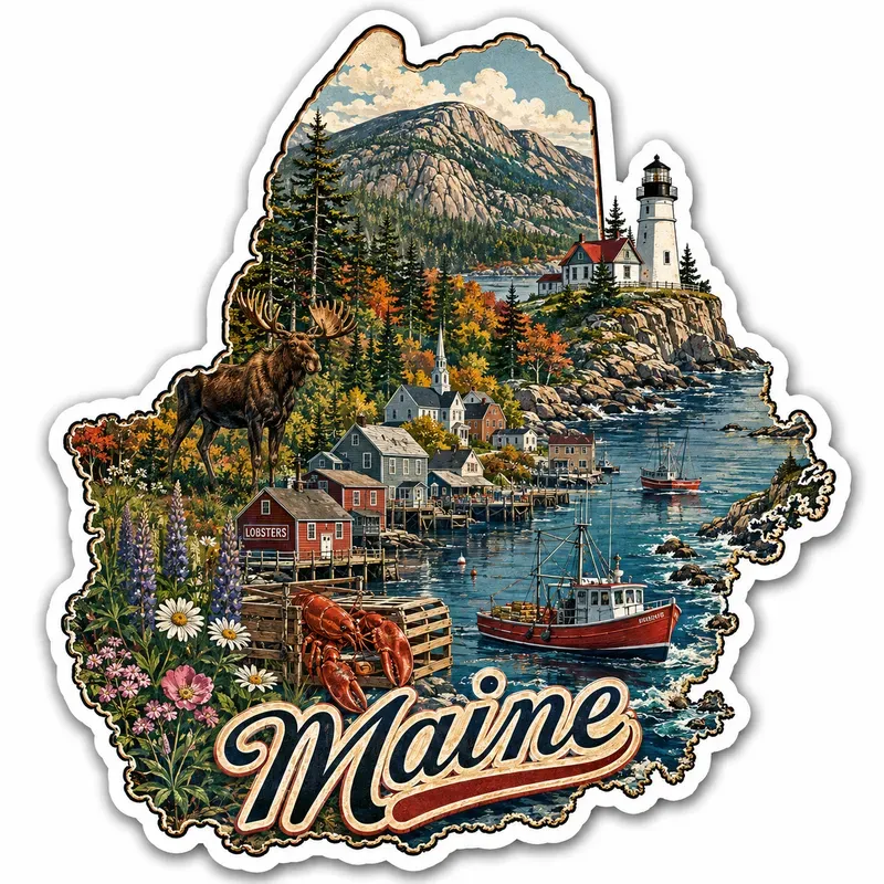 Vintage State Map Souvenir Stickers