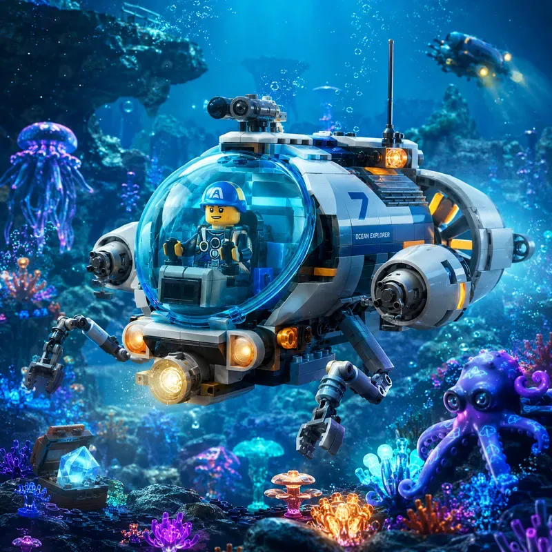 Scifi Brick Explorer Toy Scene Renders