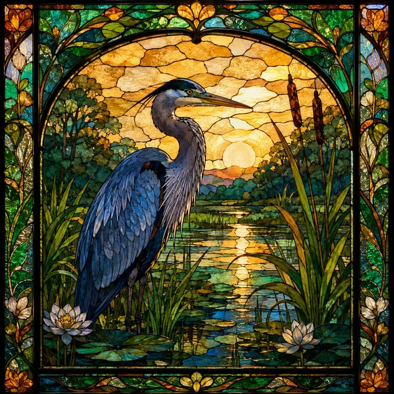 Stained Glass Tropical Panel Scenes