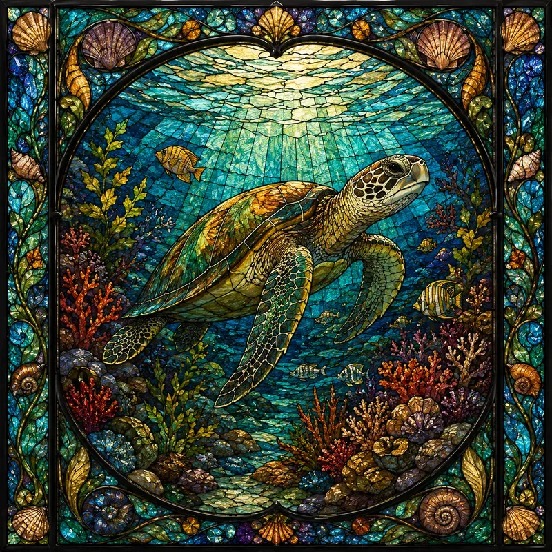 Stained Glass Tropical Panel Scenes