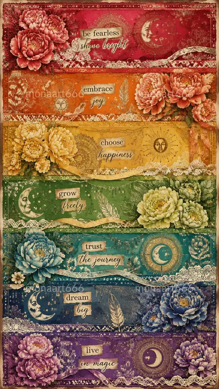 Bohemian Rainbow Scrapbook Ephemera Pages