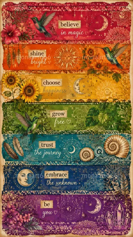 Bohemian Rainbow Scrapbook Ephemera Pages