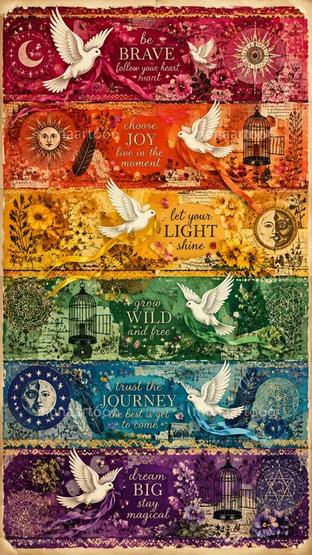 Bohemian Rainbow Scrapbook Ephemera Pages