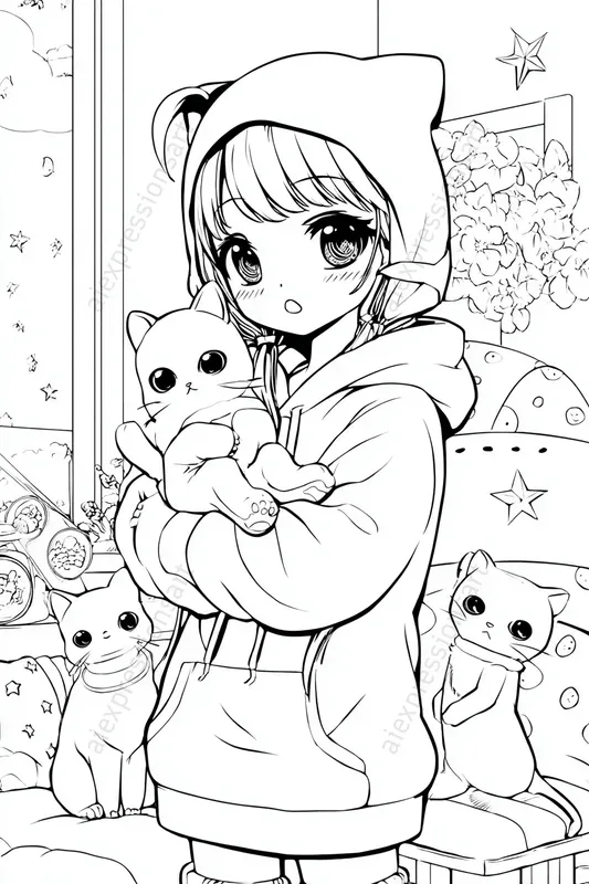 Cute Anime Coloring Book Characters