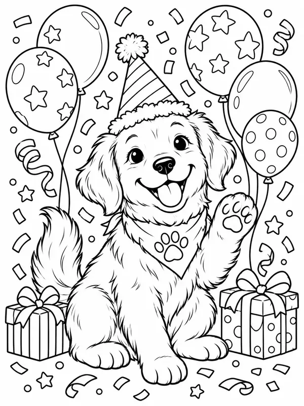 Cute Dog Breed New Year Coloring Pages