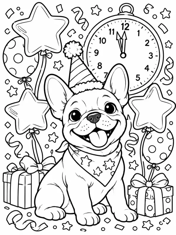 Cute Dog Breed New Year Coloring Pages