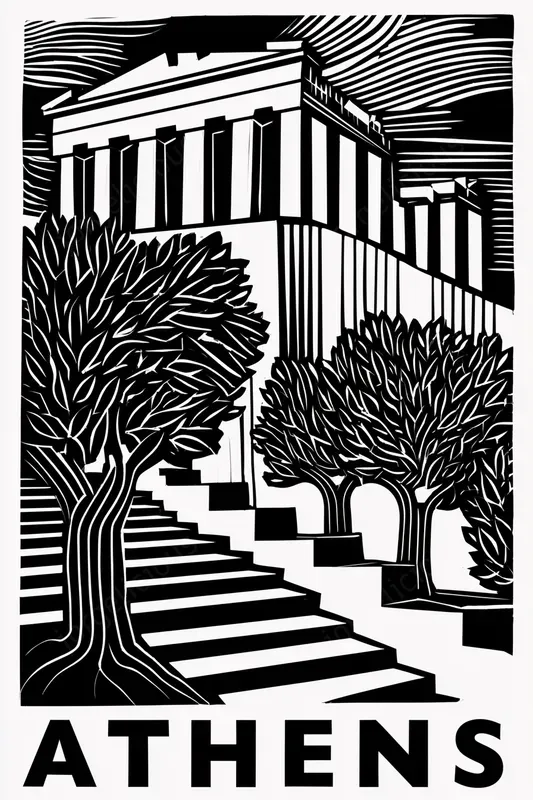 Black And White Linocut City Posters