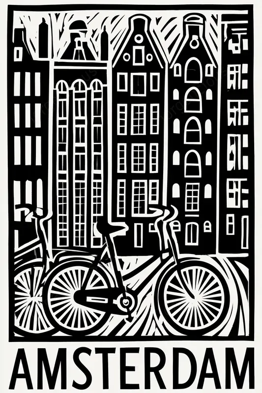 Black And White Linocut City Posters