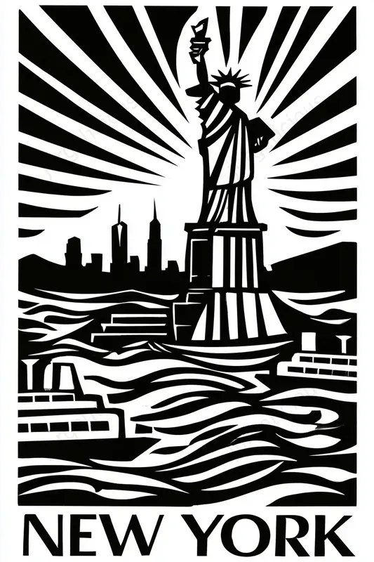 Black And White Linocut City Posters