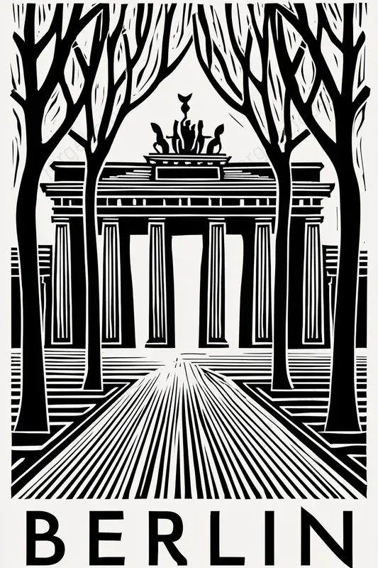 Black And White Linocut City Posters