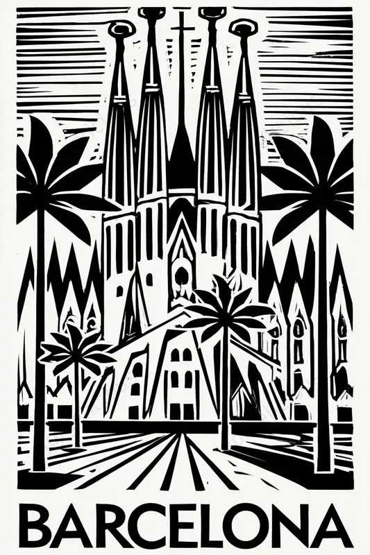 Black And White Linocut City Posters