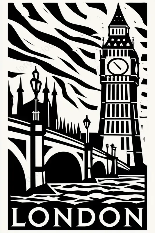 Black And White Linocut City Posters