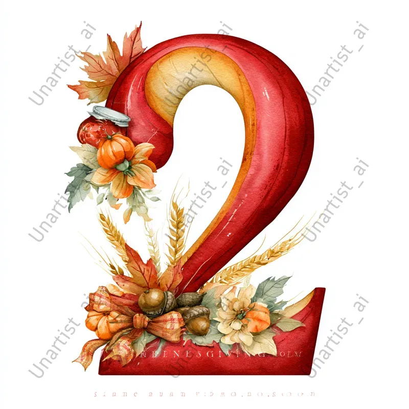 Thanksgiving Watercolor Number Cliparts