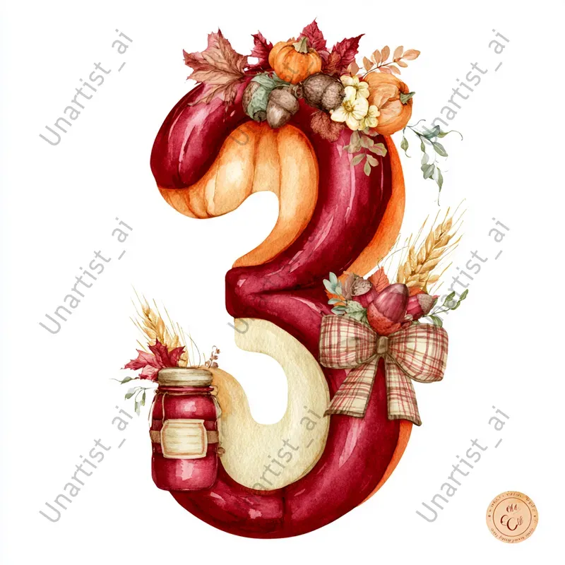 Thanksgiving Watercolor Number Cliparts