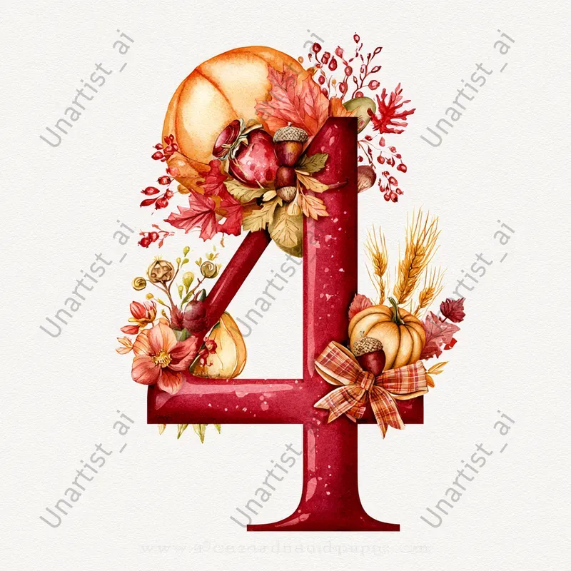 Thanksgiving Watercolor Number Cliparts