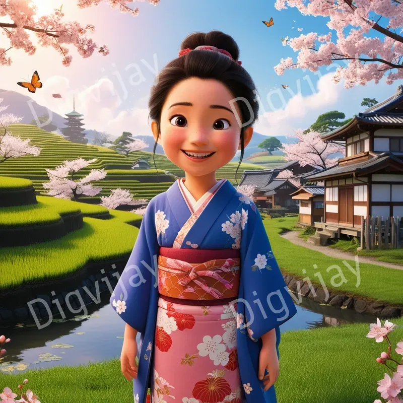 Disney Pixar Style Smiling Girls Countries