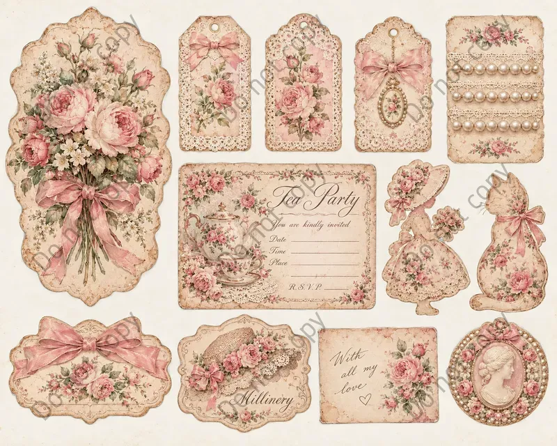 Shabby Chic Rose Ephemera Sheets