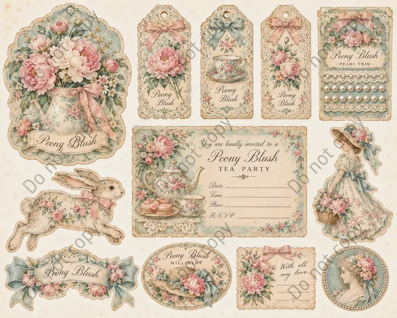 Shabby Chic Rose Ephemera Sheets